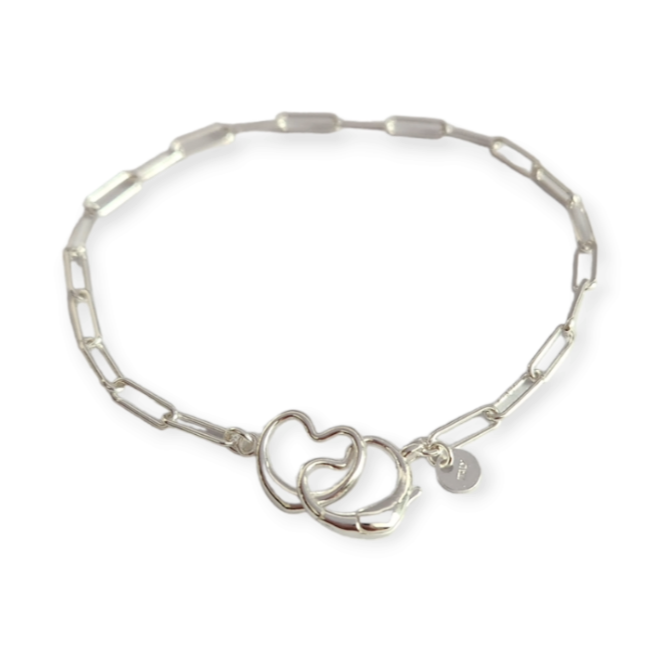 Paperclip Bracelet with Intertwined Heart Clasp