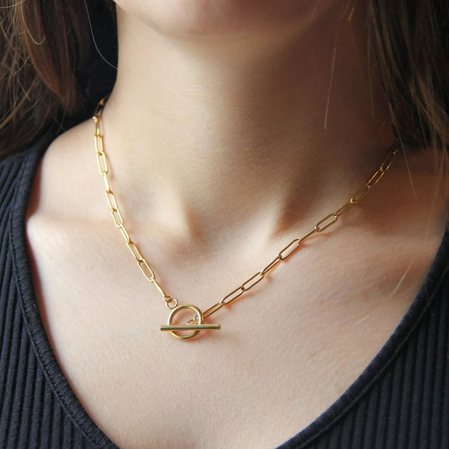 Gold Toggle Clasp Paperclip Necklace